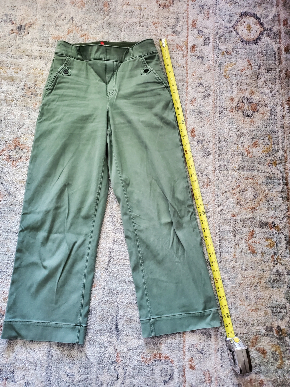 Spanx Olive Green Wide Leg Cotton Cropped Pants Small